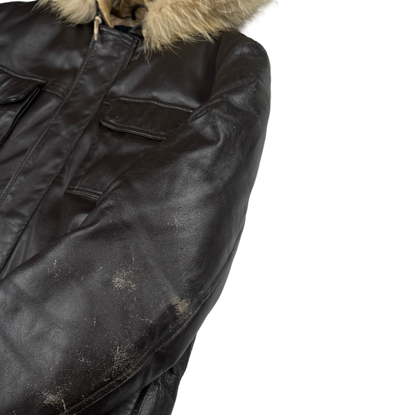 BAPE Nigo Era Brown Heavyweight Leather Fur Hooded Down Filled Jacket - Small