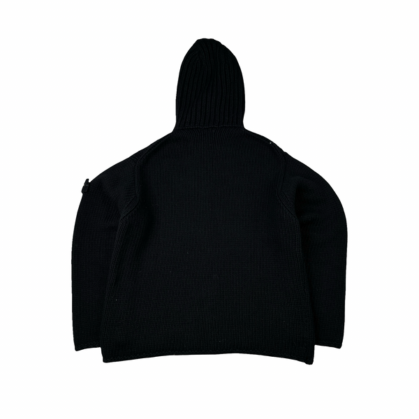 Stone Island AW/2001 Vintage Knitted Zipped Black Hooded Jumper - XXL