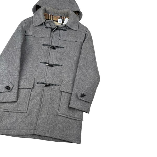 Burberry Grey Wooden Toggle Classic Check Lining Wool Duffle Coat - XL