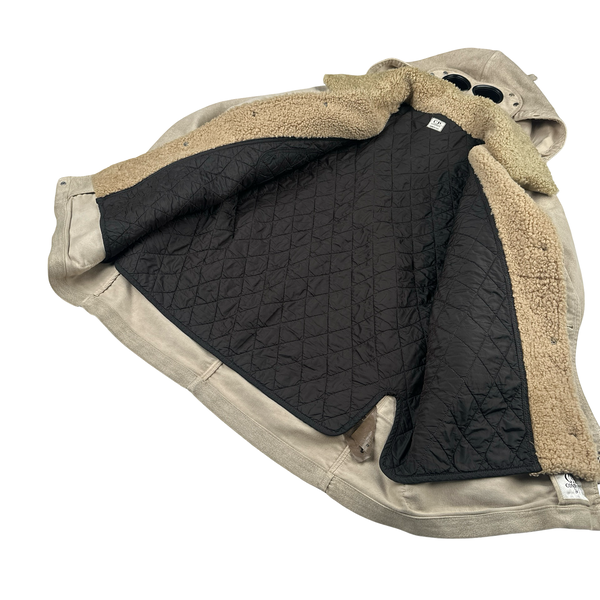CP Company Beige Sherling Collar Moleskin Multi Pocket Goggle Jacket - XL