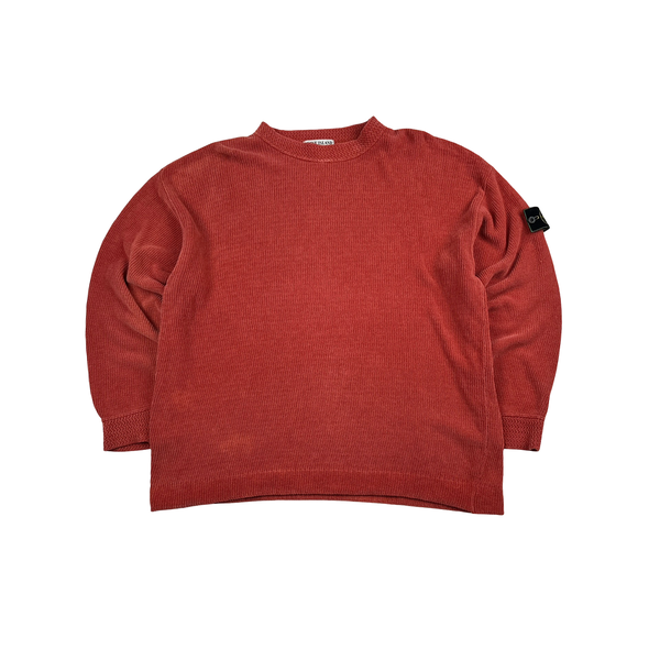 Stone Island 1992 Salmon Pink Knitted Chenille Green Edge Crewneck Pullover - XL