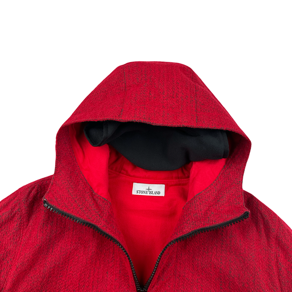 Stone Island 2022 Red Needle Punched Reflective Balaclava Jacket - Large