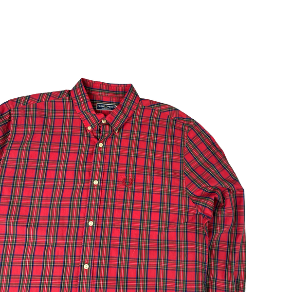 Fred Perry Red Tartan Buttoned Shirt - Large