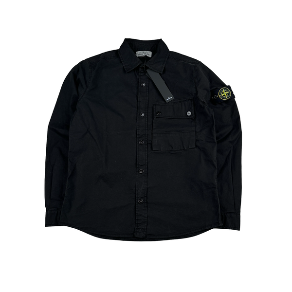 Stone Island 2023 Black Buttoned Cotton Overshirt - Small