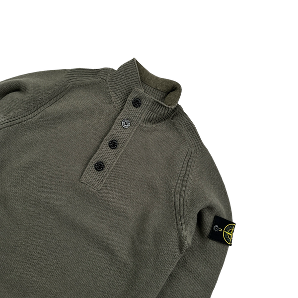 Stone Island 2018 Khaki Lambswool Quarter Zip Pullover - Small