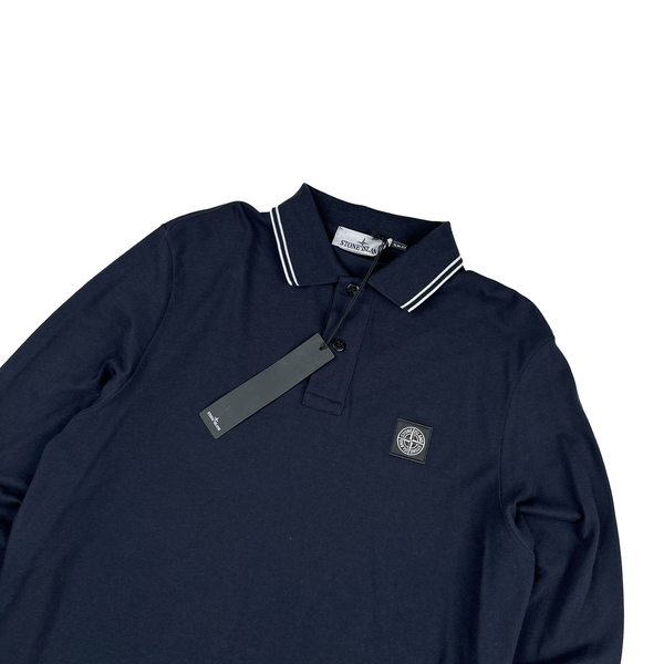 Stone Island 2024 Navy Longsleeve Cotton Polo Shirt - Large