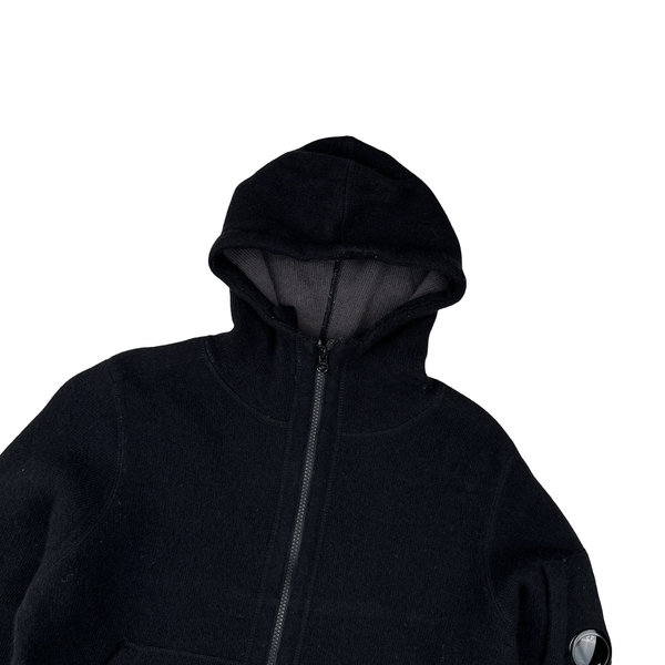 CP Company Black Lens Viewer Wool Blend Zipped Hoodie - Small