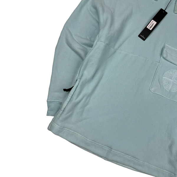 Stone Island 2022 Baby Blue Cotton Spellout Pullover SAMPLE Hoodie - Large