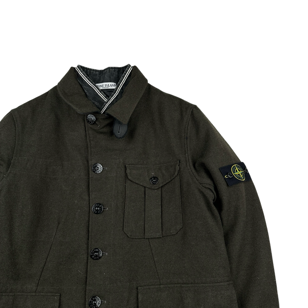 Stone Island 2008 Dark Green Wool Lined Dutch Rope Duffle Jacket - XL