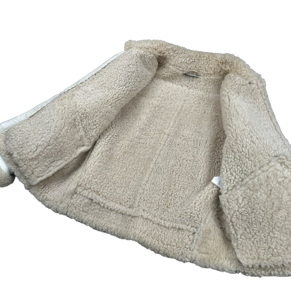 Stone Island 2005 White Hand Painted Lambskin Leather Thick Shearling Jacket - Medium