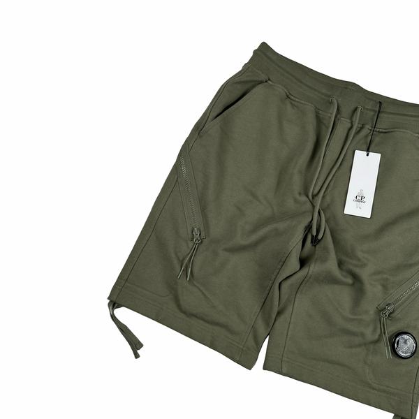 CP Company Khaki Diagonal Zip Cotton Lens Viewer Shorts - Small