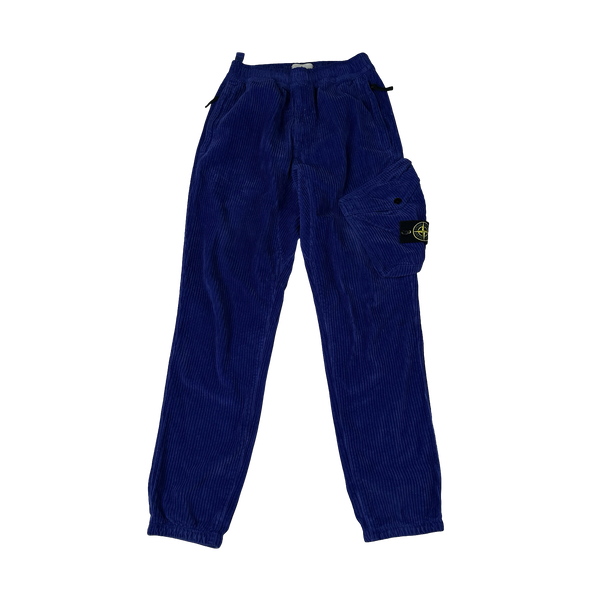 Stone Island 2021 Blue Jumbo Corduroy Cargo Trousers - 28"