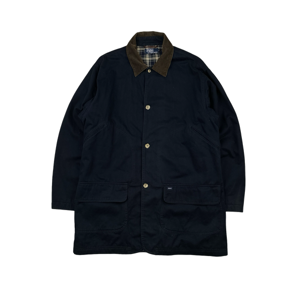 Ralph Lauren Polo Navy Corduroy Collar Cotton Long Jacket - Large