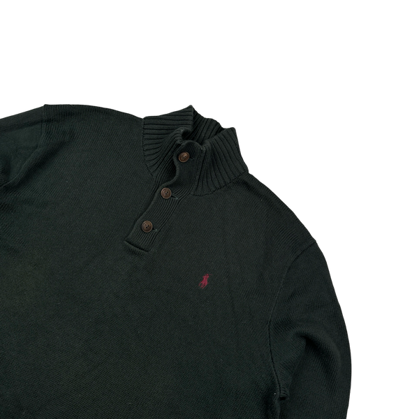 Ralph Lauren Dark Green Knit Quarter Button Jumper - XL