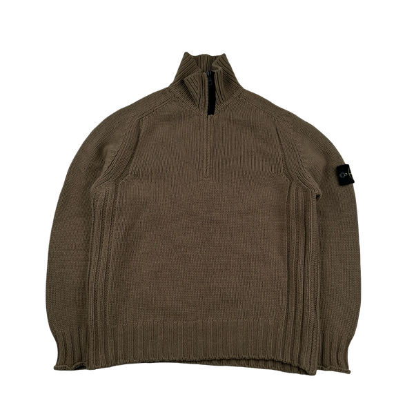 Stone Island 2003 Brown High Neck Quarter Zipped Jumper - Large