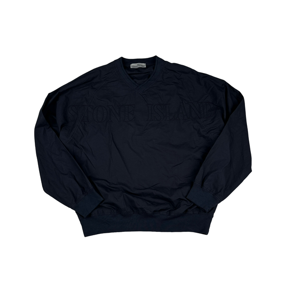 Stone Island 2023 Navy Light Cotton Tela Spellout Pullover - Medium