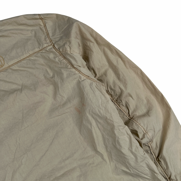 Stone Island Beige Garment Dyed Spellout Collarless Zip Up Jacket  - Large