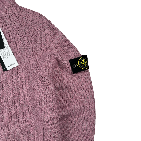 Stone Island 2025 Pink Zipped Wool Organic Chenille Knit Jumper