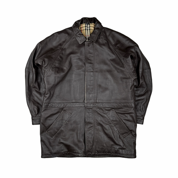 Burberry Leather Nova Check Lined Collared Duffle Coat - 3XL