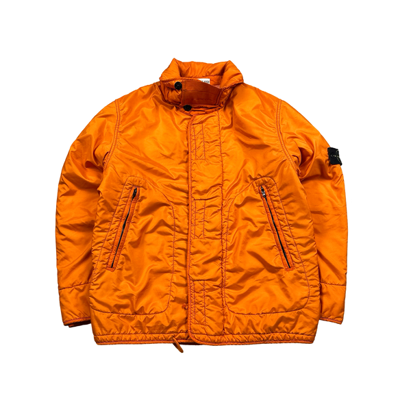 Stone Island 2004 Vintage Orange Mesh Quilted High Neck Nylon Jacket - Large