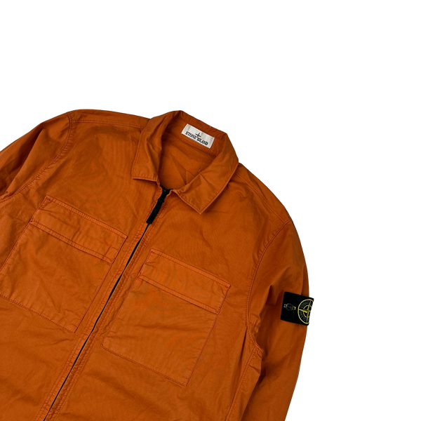 Stone Island 2023 Orange Supima Cotton Twill Zipped Overshirt - Large