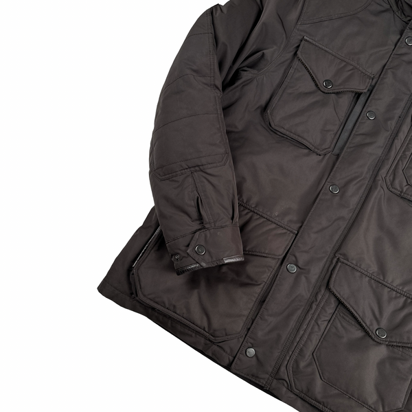 Ralph Lauren Brown Shearling Collar Quilted Multi Pocket Hooded Down Jacket - Medium