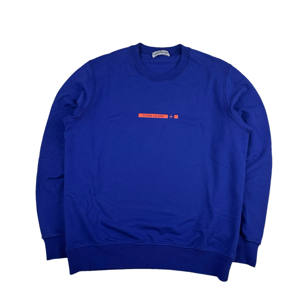 Stone Island 2022 Blue Cotton Spellout Crewneck Sweatshirt - XL