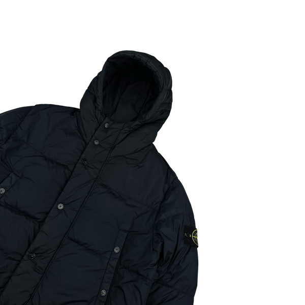 Stone Island Navy Crinkle Reps Down Longline Puffer Jacket - Large