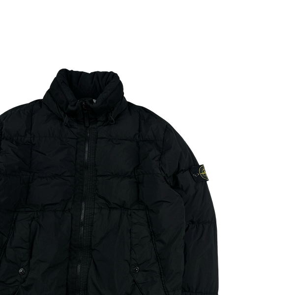 Stone Island 2018 Black Garment Dyed Crinkle Reps Puffer Jacket Large