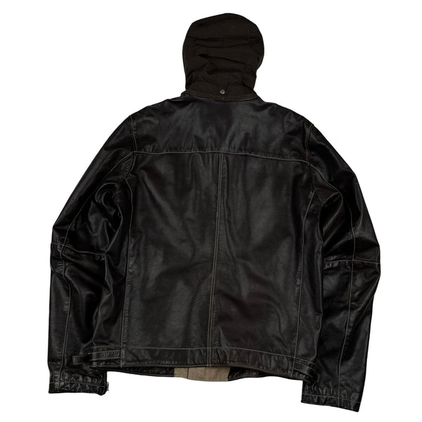 CP Company Dark Brown Heavyweight Leather Vintage Goggle Jacket