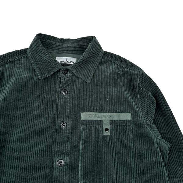 Stone Island 2022 Dark Green Spellout Corduroy Overshirt - Large
