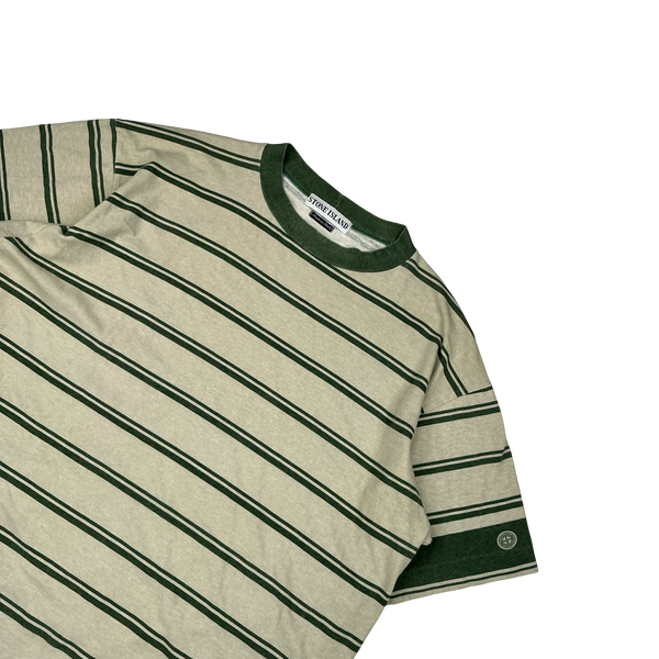 Stone Island 1997 Green Striped Vintage Cotton T Shirt - Large