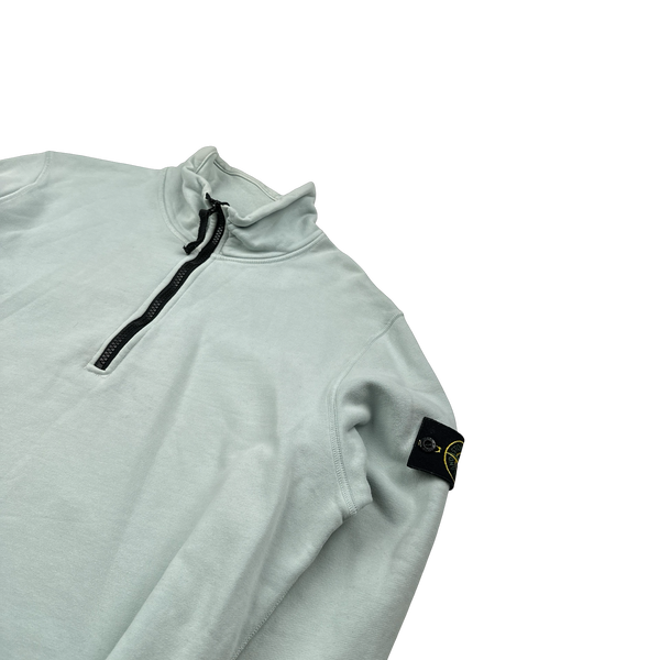 Stone Island 2022 Mint Cotton Quarter Zip Crewneck Sweatshirt - Medium
