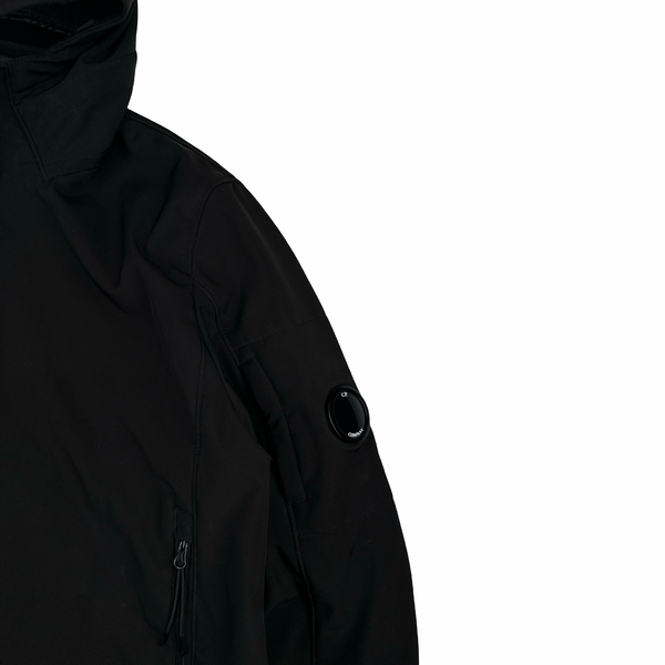 CP Company Black Soft Shell Lens View Hooded Zipped Jacket - Medium