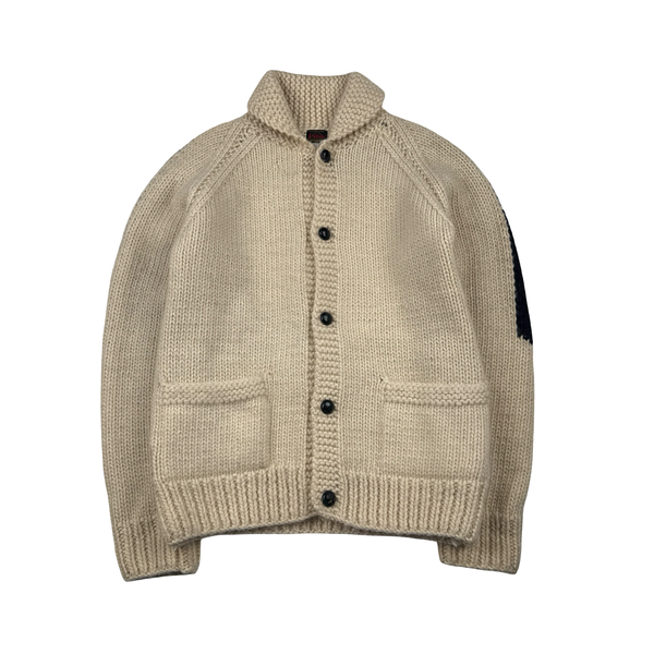 Evisu 2000s Beige Wool Logo Buttoned Knitted Cardigan - Large