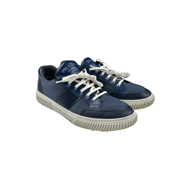 Prada Navy White Mesh Toe Trainers - UK 9