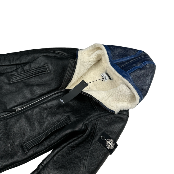 Stone Island 2021 Black Leather Shearling Special Process Jacket