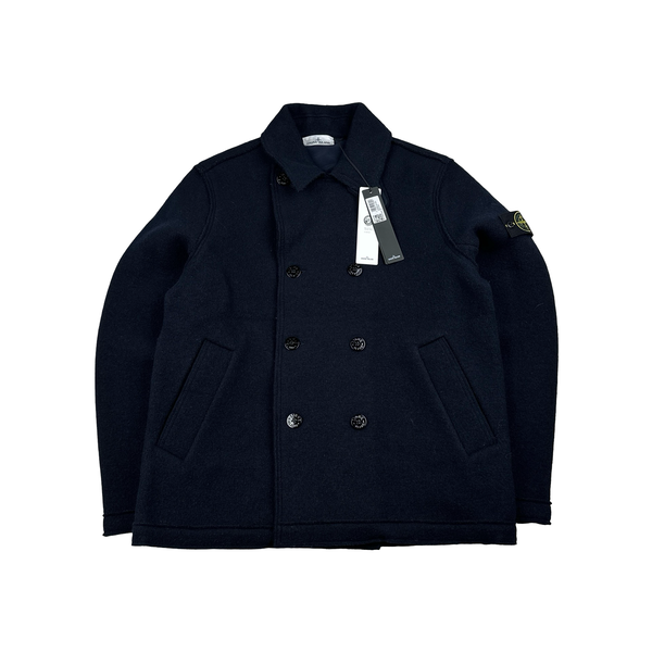 Stone Island 2025 Navy Buttoned Wool Heavyweight Jacket - Large