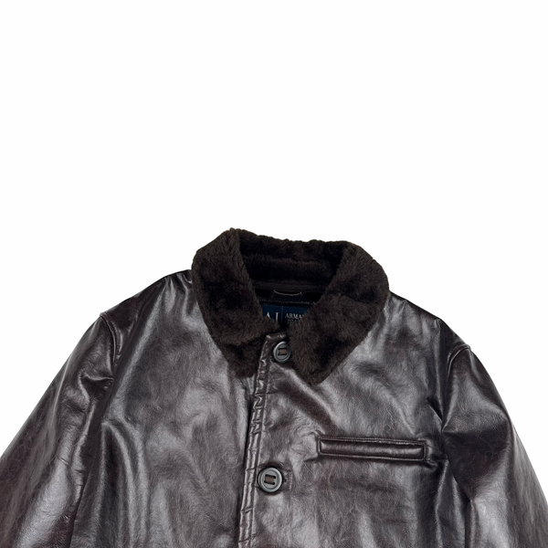 Armani Jeans 2000's Zip Up Faux Leather Lined Jacket - XL