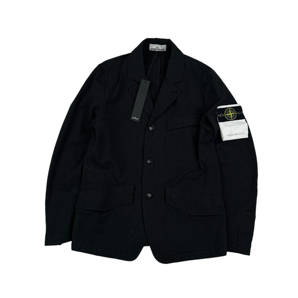 Stone Island 2019 Black Seesucker CO-TC Blazer Trousers Suit Set -  Small