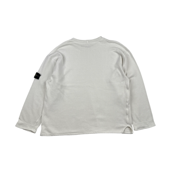 Stone Island Marina Vintage Green Edge White Mock Neck Jumper - XL