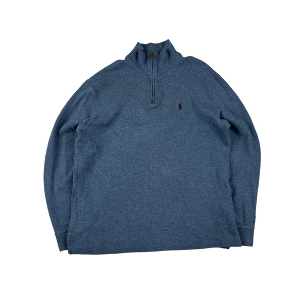 Ralph Lauren Blue Cotton Knit Quarter Zip Jumper - Medium