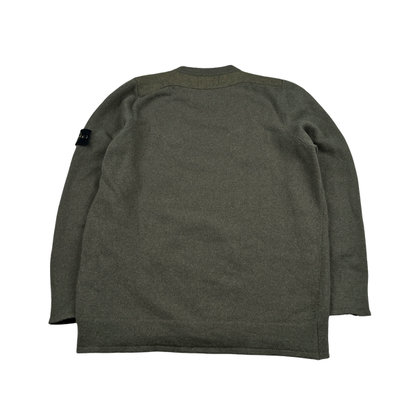 Stone Island 2018 Khaki Wool Chest Pocket Crewneck Jumper - XXL