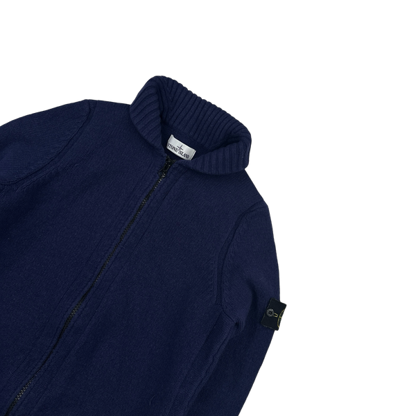 Stone Island 2016 Blue Zipped Knitted Wool Collared Jumper - Small