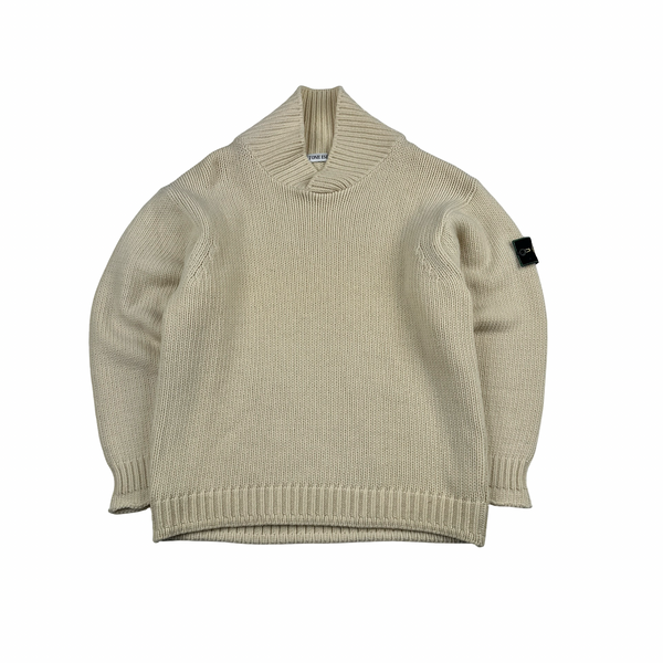 Stone Island Vintage 1994 Beige Wool Blend High Neck Jumper - Medium