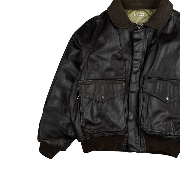 Boneville Vintage 80's Heavyweight Brown Leather Jacket - Large