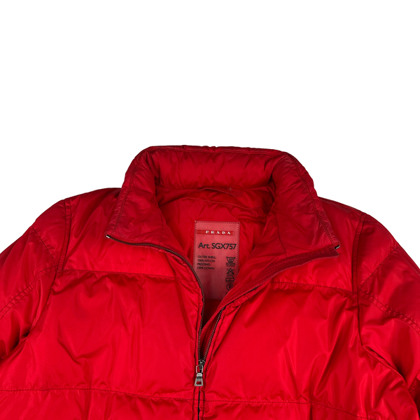 Prada Red Zipped Down Filled Puffer Jacket - XL
