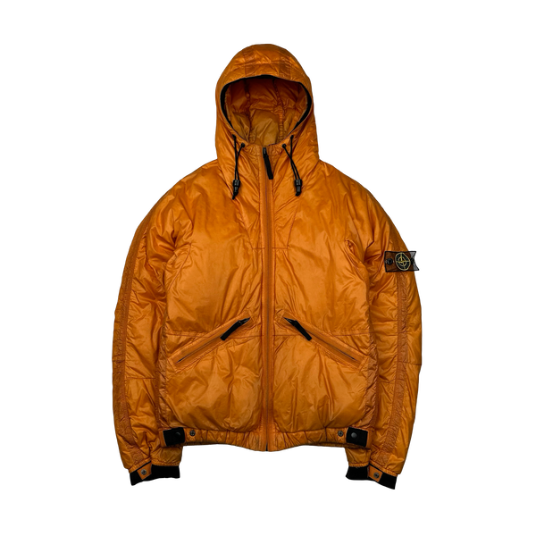 Stone Island 2007 Orange Mesh Badge Down Puffer Jacket - Small