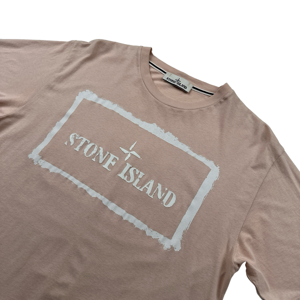 Stone Island 2021 Pink Cotton Spellout T Shirt - Large