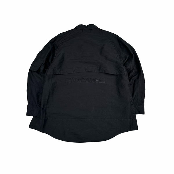 Stone Island 2023 Shadow Project Black Zipped Mesh Spellout Overshirt - Large